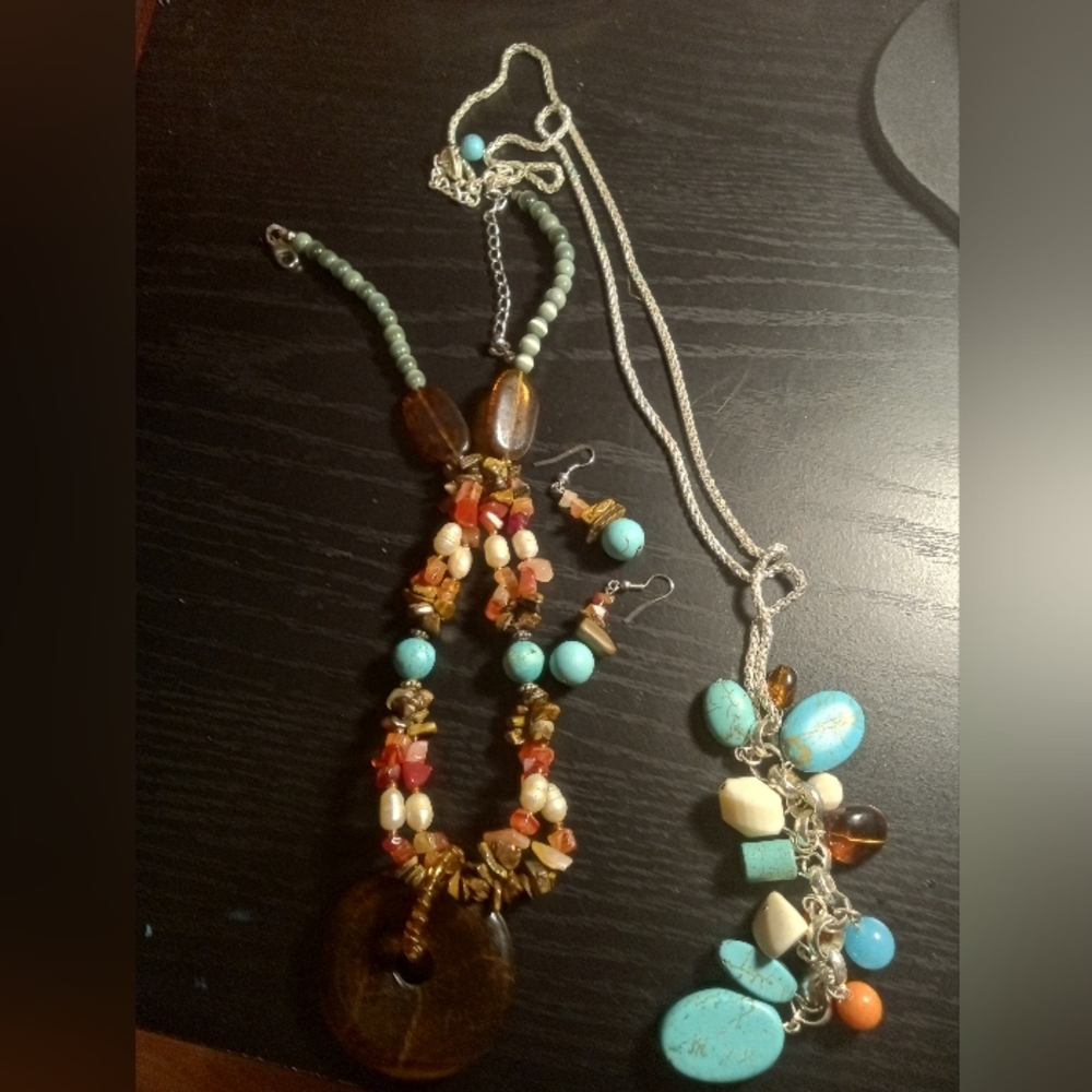 3 Piece Crystal And Gemstone Multicolor Beaded Necklace Set